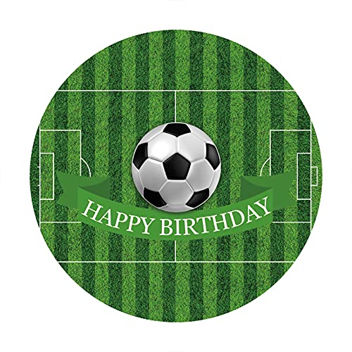 YongFoto D150cm Rond Date d'anniversaire Photographie Fond Football l'herbe Verte Cour Bannière Anniversaire Toile de Fond pour Enfant Adulte Famille Fête d'anniversaire Séance Photo Accessoires Cover