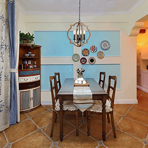 Plug In Chandelier With 16.4Ft Cord,On/Off Switch,4-Light,Wood Color,Orb Wood Farmhouse Light Fixtures,Outdoor Chandelier For Gazebo, Kitchen Island Dinning Foyer Entryway #TOP4