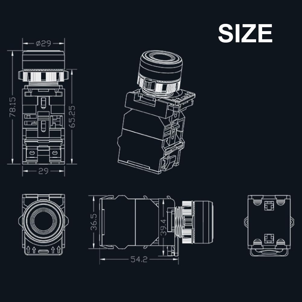 Biały z jasnym płaskim przyciskiem wodoodporny 30 mm automatyczne zamykanie natychmiastowy przełącznik biały światło 380 V, 6 V, 12 V, 24 V (LOCKING_2NO_24V)