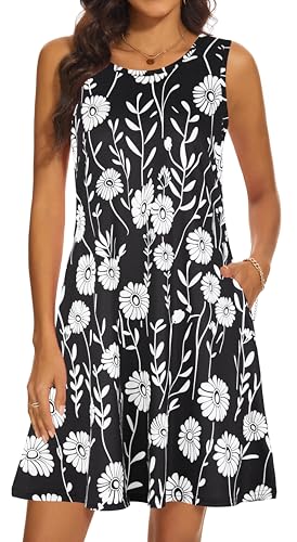 Image of Summer Dresses for Women 2026 Casual Sundresses Beach Cover Ups Sleeveless Tshirt Swing Dress with Pockets