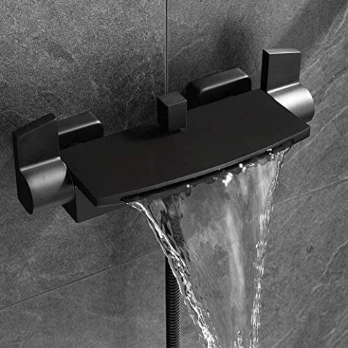 Robinet de baignoire cascade noir mat avec douche à main - 5