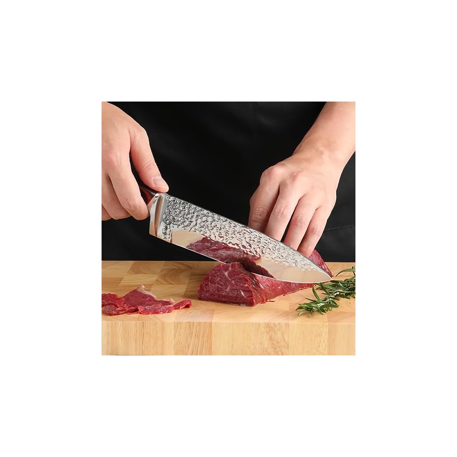 Knife Sets for Kitchen with Block, 15 Piece Kitchen Knife Set, Ultra Sharp Chef Knife Set for Kitchen, High Carbon Stainless Steel Knife Block Set with Sharpener, Textured wood handle, Red