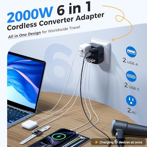 Image of DOACE 2000W Voltage Converter US to Europe for Hair Dryer - 220V to 110V Converter for European Travel, Power Converter Adapter Combo with 2 PD /QC & UK /AU /US /IT /European Travel Plug Adapters
