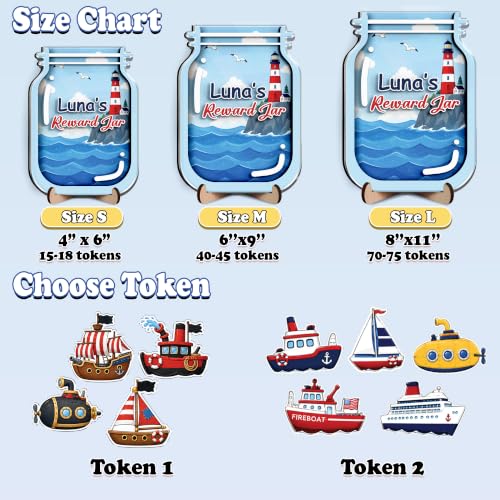 Image of Personalized Nautical Magnetic Reward Jar for Kids, Classroom Rewards Jar, Wooden Positive Behavior System with Boat Tokens, Potty Training Reward Jars for Toddler, Back to School, Classroom Decor