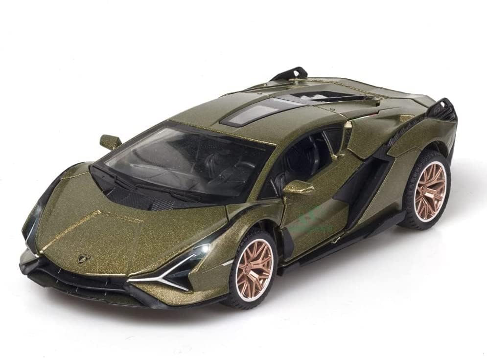 Image of 1:32 Scale Lamborghini SIAN Toy Car | Metal Pullback Diecast Car for Kids with Openable Doors, Sound, Light Effects Toy for Car Enthusiasts (Color As Per Available), green