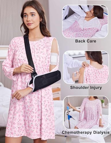 Deyeek Hospital Gowns for Women Open Back Post Shoulder Surgery Dress Long Sleeve Tear Away Side Arm Snaps Adaptive Clothing2