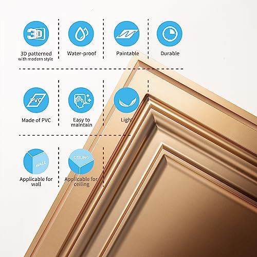 Image of Art3d PVC Ceiling Tiles, 2'x2' Plastic Sheet in Bronze (12-Pack)