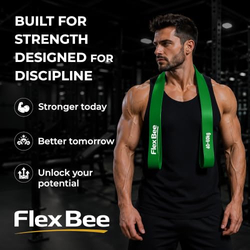 Image of FlexBee Heavy Resistance Bands for Workout, Pull Up Assist, Strength Training & Stretching | Exercise Loop Bands for Men & Women Home Gym Fitness Equipment (Green, 40-60 kg Resistance, Latex)