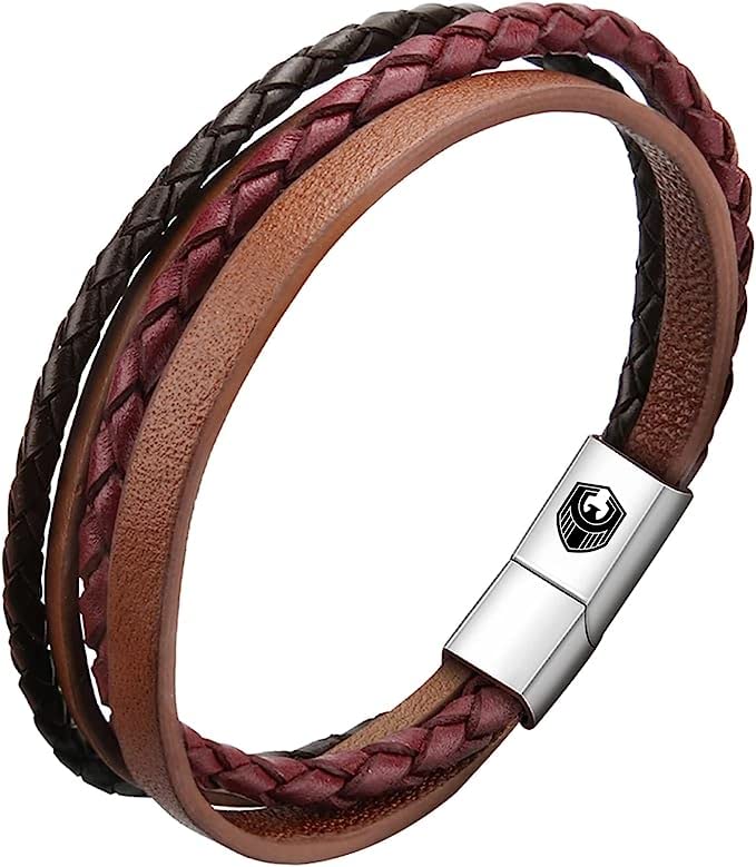 SHIEAGLELD Pulsera de Cuero Hecha a Mano Pulsera De Cuero Para Hombres Pulsera de Cuero Para Hombres Pulsera de Acero Inoxidable Trenzada y Regalo Creativo