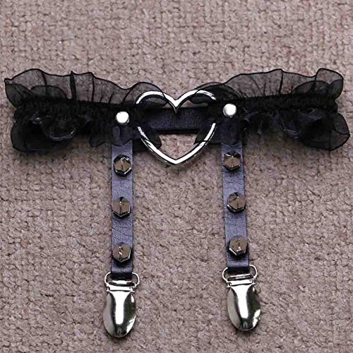 alisikee 2pcs Adjustable Lace Heart-Shaped Thigh Garter with Anti-Slip Clips, Elastic Leg Garter for Ladies, Black