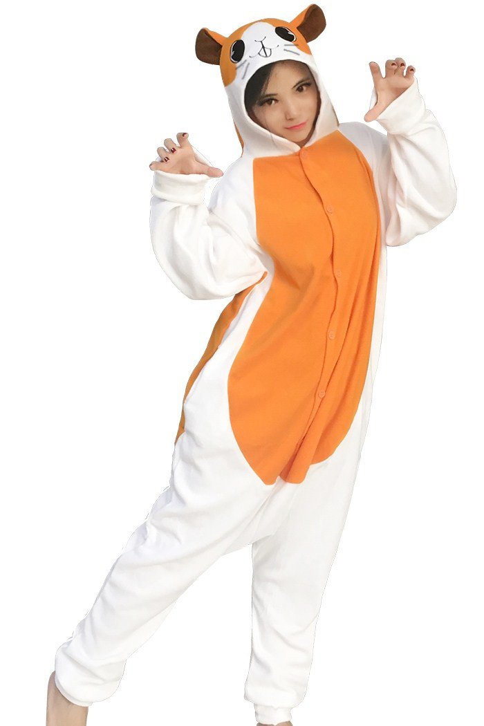 dressfan Unisex Animal Cosplay Costume Hamster Pajamas Adult, Orange, M