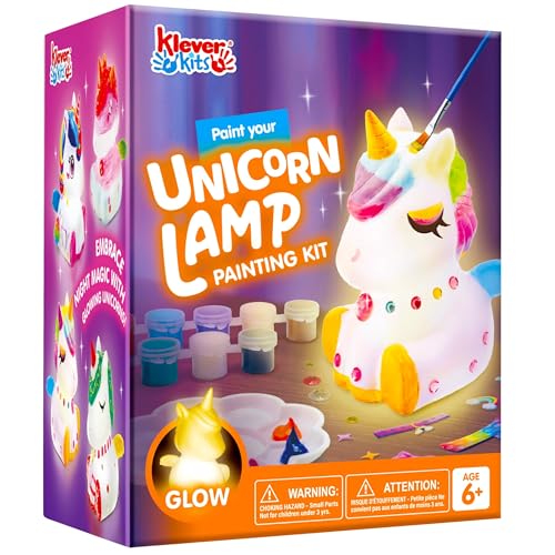 Klever Kits Einhorn Lampe Bastelset Kinder ab 6+ jahre,Basteln Mädchen ab 6 7 8 9 10 11 12 jahre,Kreatives Geschenke für Mädchen, Einhorn Spielzeug Kinder,DIY Ein horn Lampe Malset