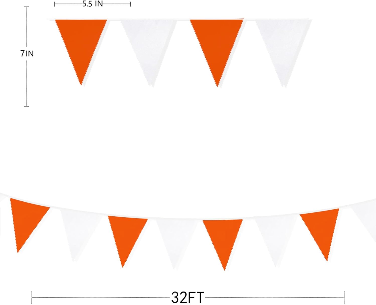 32Ft Orange White Triangle Flag Fabric Banner Pennant Garland Bunting Streamers for Fall Decor Autumn Wedding Birthday Party Thanksgiving Day Graduation Home Nursery Outdoor Garden Hanging Decoration - Image 7