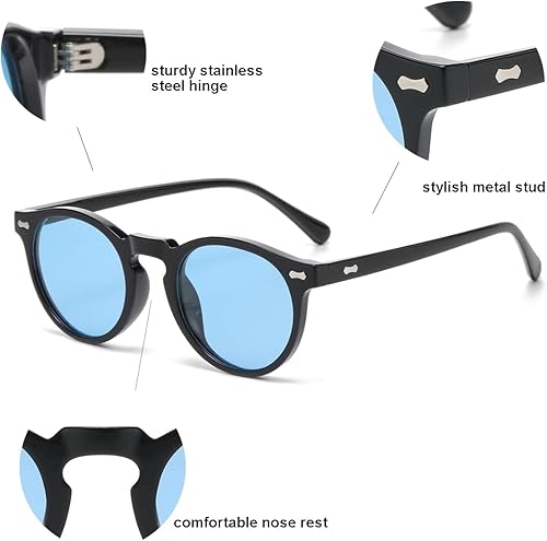 Miniatura 4 de Gleyemor Gafas de sol polarizadas vintage para hombre, gafas de sol redondas con protección UV400, marco de acetato retro hecho a mano