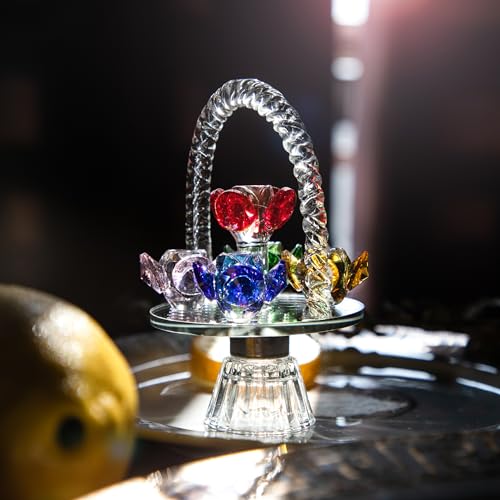 H&D HYALINE & DORA Colorful Crystal Flower Basket Figurine with Rotating Base Ornament,Glass Flower Collectible Figurine for Home Table Centerpiece Valentines Day Gifts For Her - Image 2