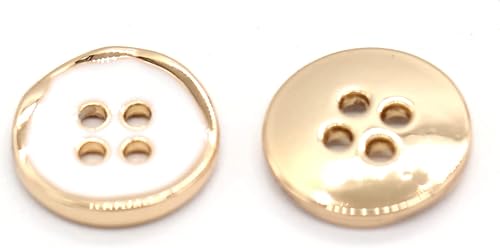 USOSOU Botones de metal dorado con 4 agujeros de 0.433 in, pequeño botón redondo blanco dorado para coser, blusa para niños, mujeres, blusa, blusa,