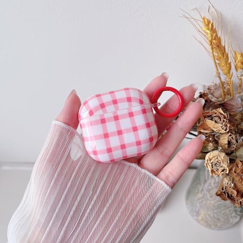 Image of MINSCOSE for AirPods 4 Clear Case,Cute Retro Plaid Pattern Design with Girly Keychain Lock,Soft TPU Protective Shockproof Cover with Cleaner Kit for Girls Women for Airpods 4-Pink