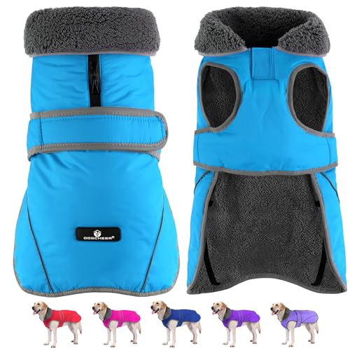 Image of Dogcheer Dog Coat, Waterproof Dog Jacket Reflective Pet Winter Coat with Adjustable Hook & Loop, Christmas Puppy Fleece Jacket Warm Turtleneck Snowsuit for Small Medium Large Dogs - Sky Blue, S