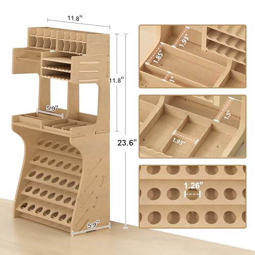 Image of Bucasso Plastic Model Paint Rack Model Tool Organizer MDF Material Paint Rack Scissors /Tweezers /Paint Storage All-in-One Model Workbench Assembly Plastic Model Building Storage GK SY