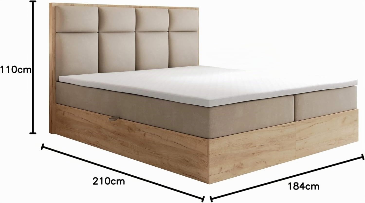 TRADA Boxspringbett 180x200 cm mit Taschenmatratze, Selva, Grau