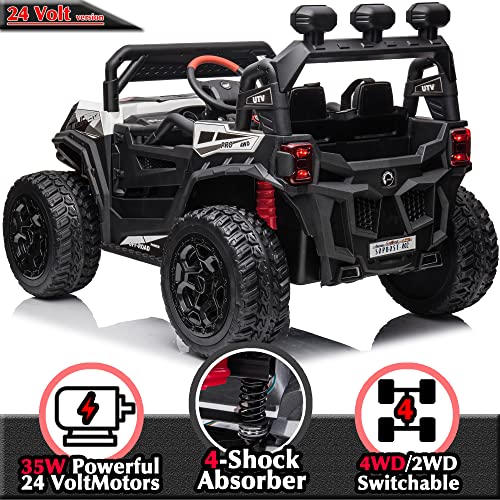 sopbost 4x4 Ride On Buggy 24V 5MPH Ride On Toys with Remote Control Battery Powered Kids Electric Car Off-Road Vehicles Side by Side UTV, Music Play, White - Thumbnail 3
