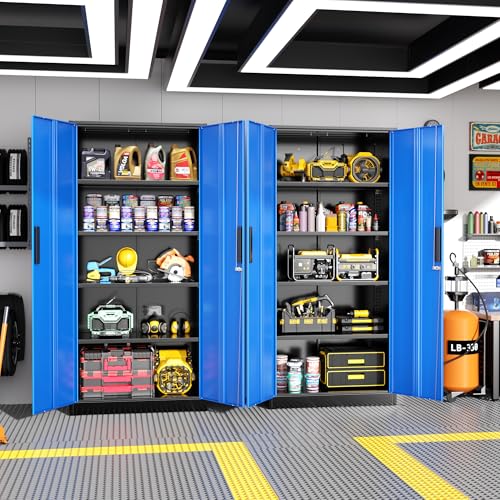 Image of Greenvelly Metal Garage Storage Cabinet with Doors and Shelves, 72 inch Steel Lockable File Cabinet,Office Storage Cabinet Tall Metal Cabinet for Garage Office School Gym Warehouse(Black Blue)