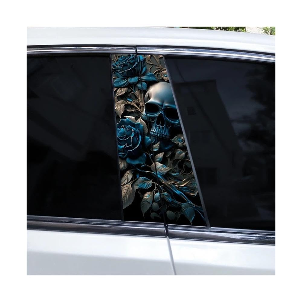 Bertdcx C 2Pcs Metal Skull Rose Ar B-Pillar Waterproof Decal Diy Sticker Ar Exterior Accessories Auto Parts(C)