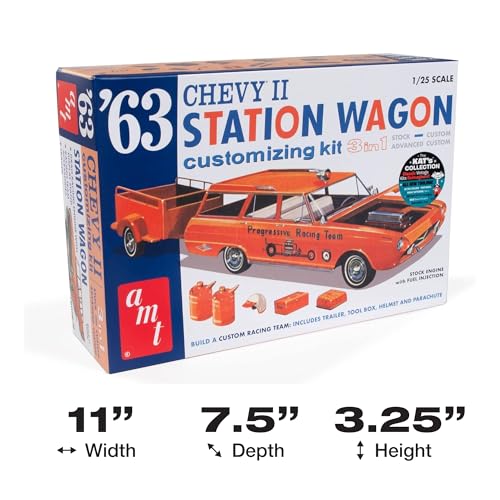 Kit Modelo 1:25 Chevy II Station Wagon 1963 con Trailer miniatura 5