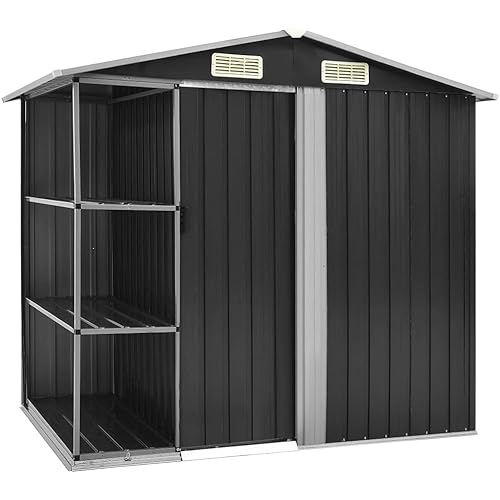 vidaXL Large Anthracite Garden Shed with Rack for Tools and Outdoor Equipment | Metal Storage Sliding Door Durable Spacious Garage Tool Solution Building