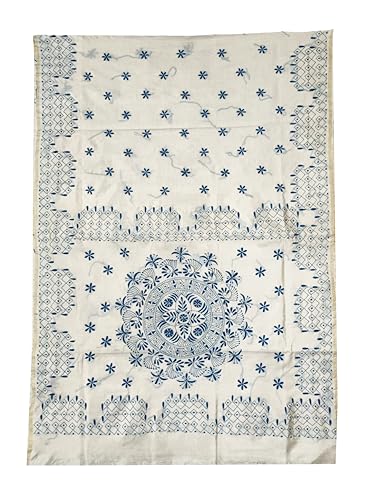 Image of SHRISTI CLOTHINGS Women's Hand Embroidered Cotton Silk Kantha Stitch Saree with Blouse Piece (SB4200924 OFFWHITED93)