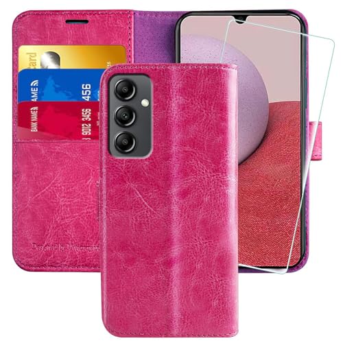 Funda cartera para Galaxy A14 5G MONASAY de piel con cristal rosa