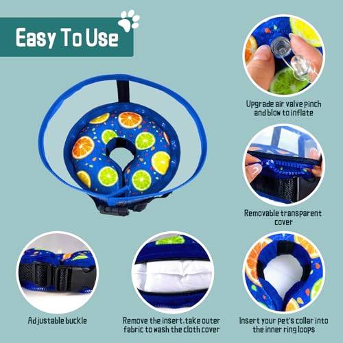 Image of Ovatt PVC inflatable pet collar for small medium and large dogs after surgery ,Washable Dog Cone Collar w /Removable Hard Cone for Dogs After Surgery (Lemon, S)