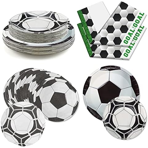 PIXHOTUL Football Party Decoration Kits, Includes 40 Set Dinner and Dessert Plates, 40 Pcs Football Napkins, 2 Pcs 130 x 220cm Tablecovers for Football Themed Party, Serves 40 Guests Cover