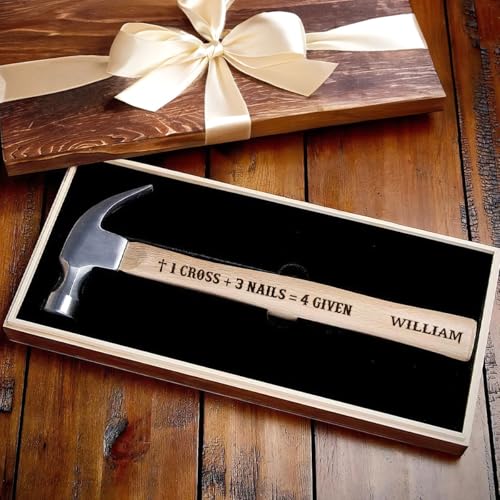 Jesuspirit - Personalized Engraved Hammer - Father's Day Gifts, Wooden Hammer for Housework - Christian Gifts For Men, Father (1 Cross + 3 Nails = 4 Given)