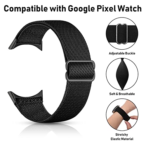 Folavii 5 Packs Elastic Nylon Band Compatible With Google Pixel Watch, Stretchy Replacement Straps Adjustable Wristbands For Google Pixel Smart Watch Bands For Women Men Black/White/Pink/Gray/Purple #TOP2
