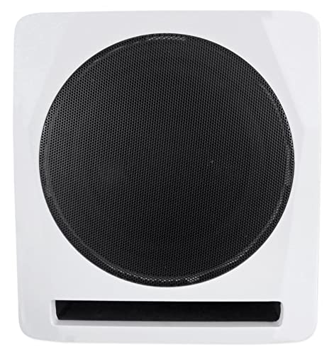 rockville apm10w active studio subwoofer in white 1034 400w mdf wood rcaxlroptical front-firing port perfect for studios and music production