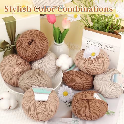 Image of Coopay 12 Pack DK Yarn for Crocheting, Wool Yarn for Knitting | Wool Blend Yarn- 60% Wool 40% Polyester-1.76oz /164Yds, - #3 DK- Crochet Yarn for Clothes, Scarves, Blankets (Khaki Family)