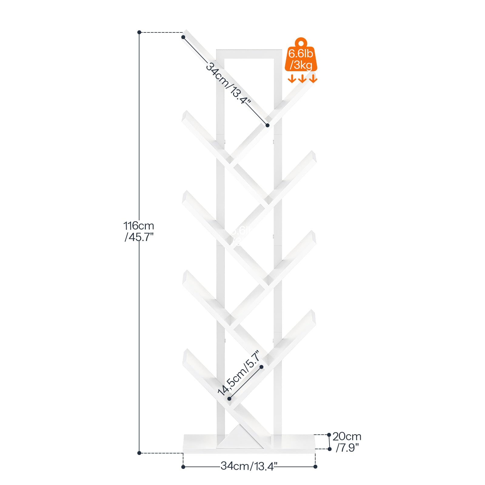 HOOBRO Librería en Forma de Árbol de 8 Niveles, Estantería Esquinera de Pie, Biblioteca Moderna con Marco de Metal para Libros, CDs, Salón, Dormitorio, Oficina, Blanco EWW08CDSJ01