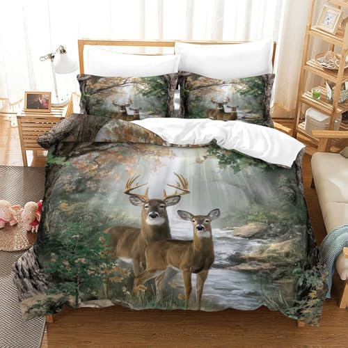 Housse de couette cerf 3D en microfibre 260x220 cm avec 2 taies - 3