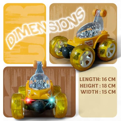 Image of Remote Control Stunt Car for Kids, 360 Spins RC Off-Road Monster Truck, 4WD Rock Crawler Vehicle with LED Lights, Rechargeable Battery, Shockproof Design (Yellow, 9802)