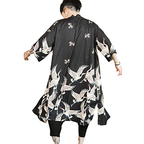 Seidarise Men's Demon Slayer Haori, Long Kimono Cardigan Jacket Japanese Style Flying Crane Seven Sleeves Open Front Coat
