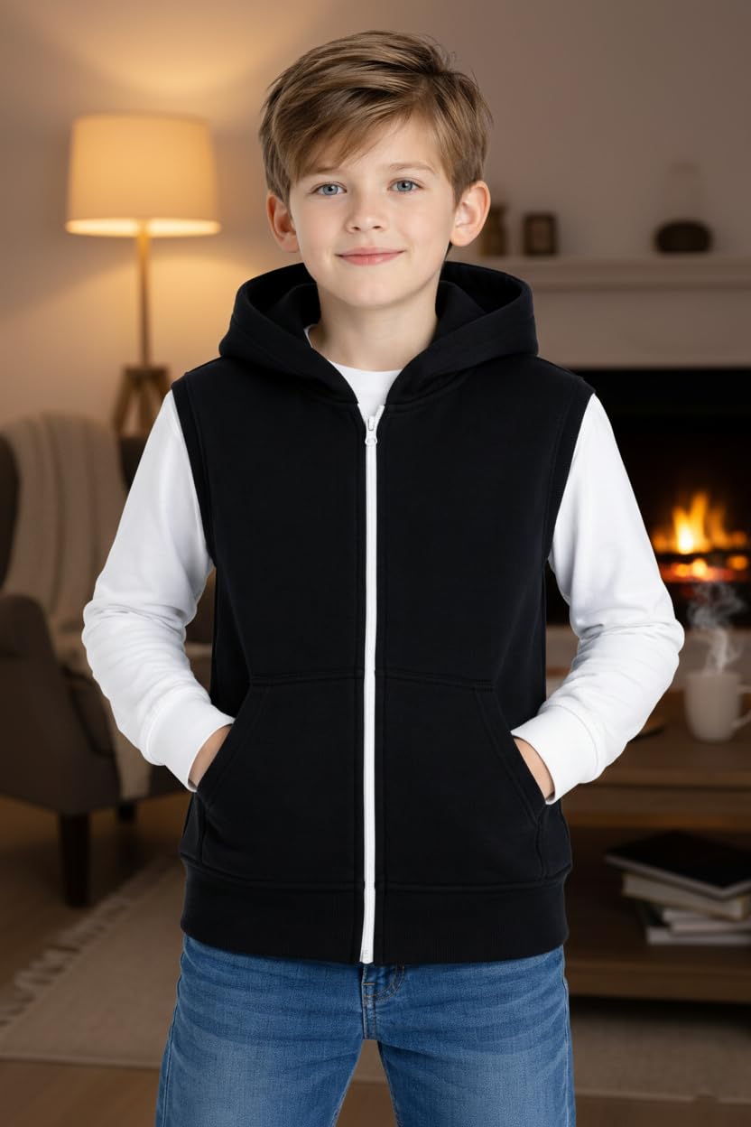 A2Z 4 Kids Gilet Con Cappuccio Giacca Tessuto Senza Maniche Con Cerniera Cappotto Nuovo Moda Casual Ragazze Ragazzi Età 5-13 Anni