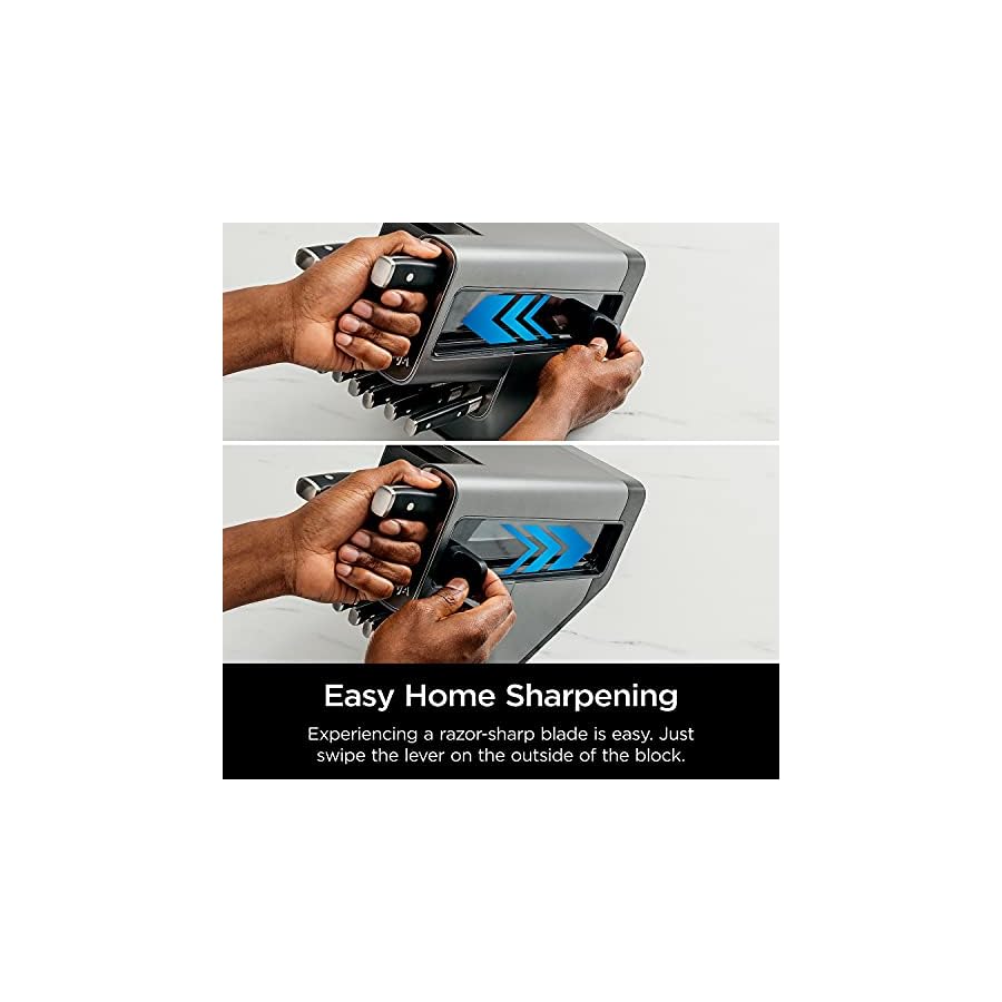 Ninja K32009 Foodi NeverDull Premium Knife System, 9 Piece Knife Block Set with Built-in Sharpener, German Stainless Steel Knives, Black