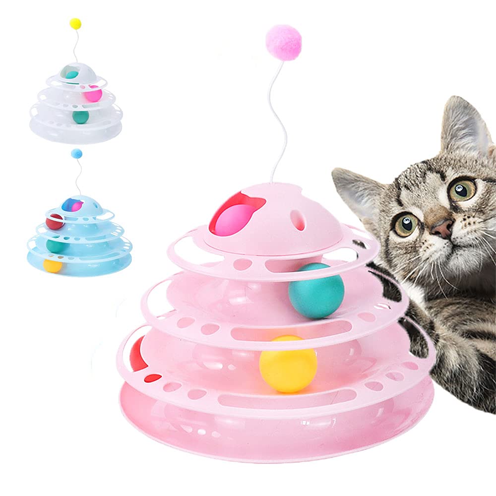 NeoStyle Cat Toy Roller 4-Level Turntable,Interactive Motion Cat Toy,Circle Track with Moving Balls,Cat Toys Tower for Indoor Cats,Suitable for Multiple Cats (pink)