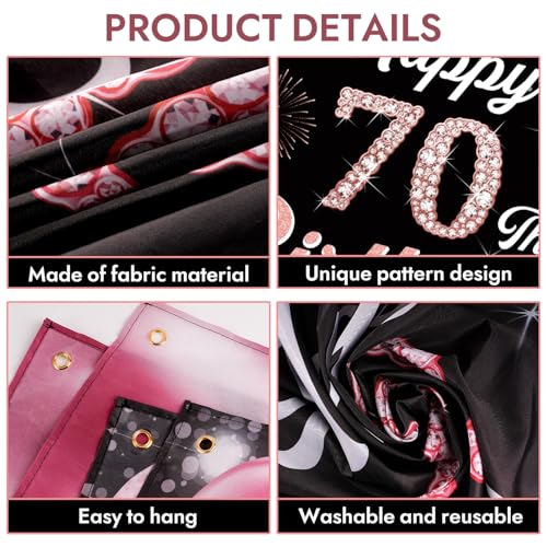 Image of 70th Birthday Decorations for Women - Happy 70th Birthday Banner Decorations Cheers to 70 Years Birthday Party Indoor and Outdoor Decoration Suppiles Pink Backdrop for 70th Birthday Party Favors Decor