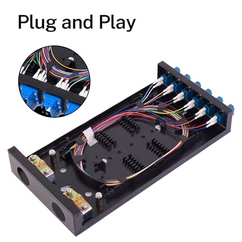 Image of Single Mode Fiber Enclosure Kit - 12 Fiber Port OS1 Box, LC SM 12 Strand LC-UPC Pigtail Cable, LGX Loaded Panel - Wall Mount for Enterprise, Home, Data Center Networks