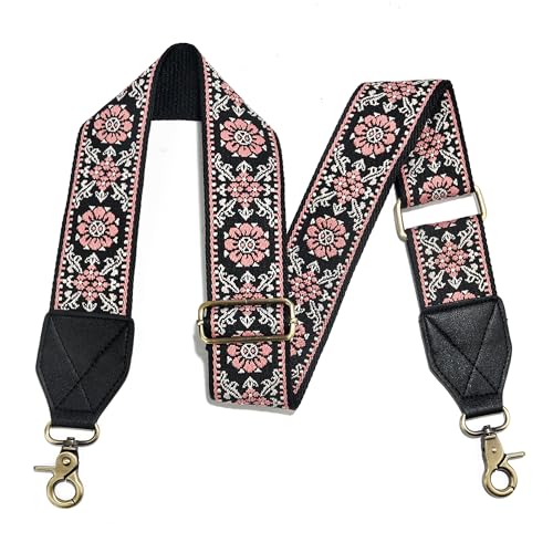 Image of LEMEDE Purse Strap,2 inch Leather End Shoulder Strap Adjustable Replacement,Retro Jacquard Multi-pattern Crossbody Bag Straps