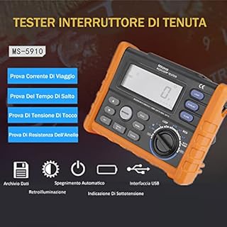 Test Resistenza di Isolamento, Akozon MS5910 Tester Resistenza di Terra RCD Misuratore di Resistenza Multimetro Tester interruttore di perdita Megaohmmetro Digitale con Display LCD Retroilluminato