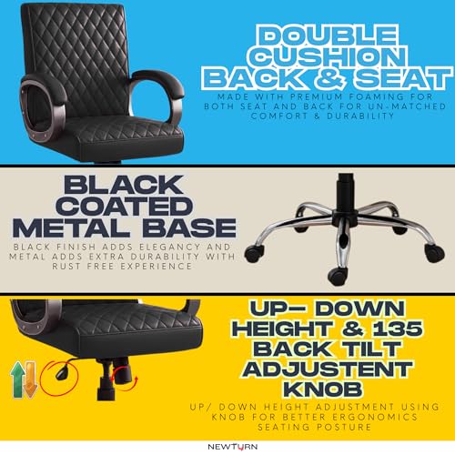 Image of NEWTURN Beta Mid Back Office Chair, Leatherette Ergonomic Design with Tilt /Height Adjustment, Metal Chrome Base, 360 Swivel for Study and Work from Home & 1 yrs Parts Replc. Warranty (Black)