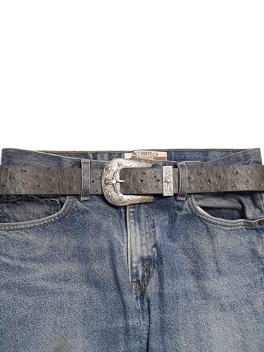 1.5" Ostrich Printed Leather lining Belt (Grey(Longhorn), S/M)2